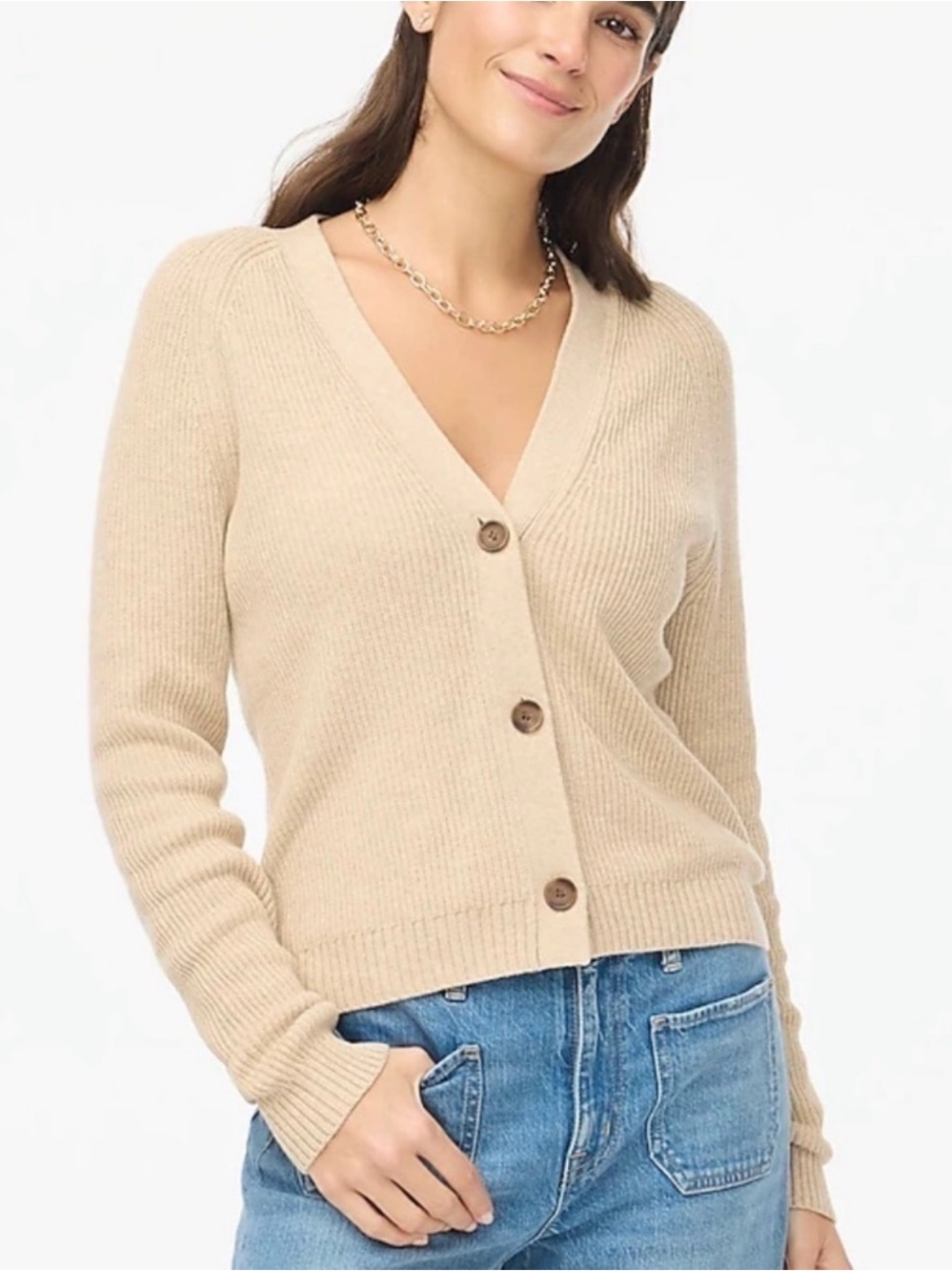 J. Crew Beige Ribbed V-Neck Button-Front Cardigan Size Medium - Picture 11 of 11
